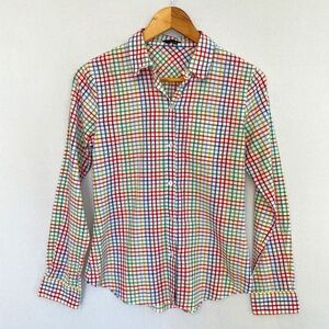 Theory Size Small Primary Colors Check Button Front Shirt 100% Cotton